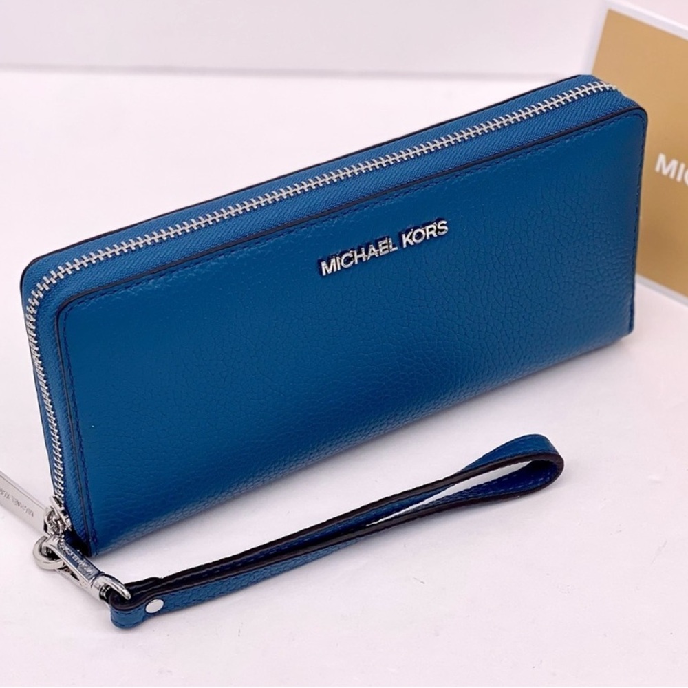 Michael Kors Teal Leather Wristlet Large Continental Waller